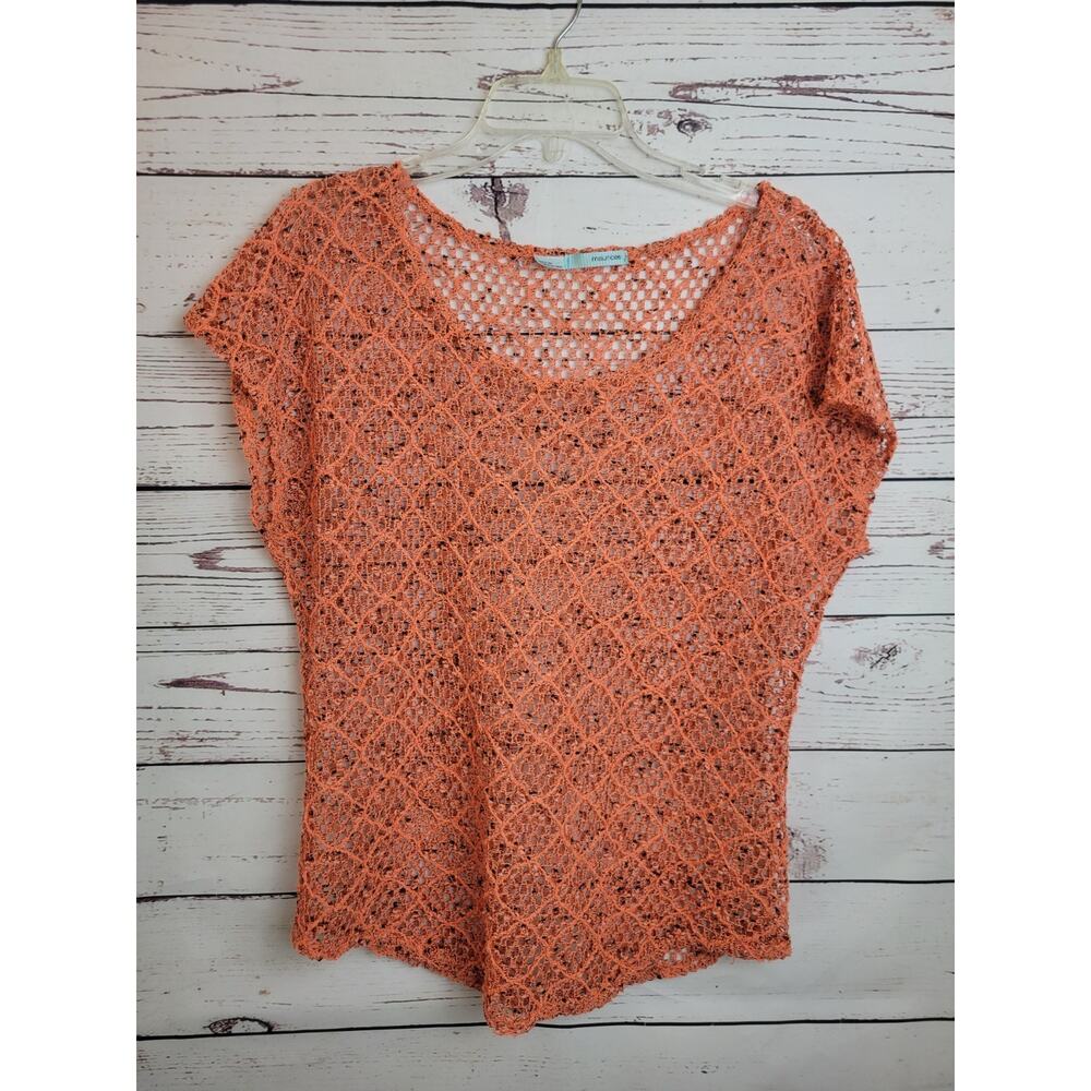 Maurices Mesh Cover Up Top Orange Crochet Short Sleeve Casual Women's Size Large